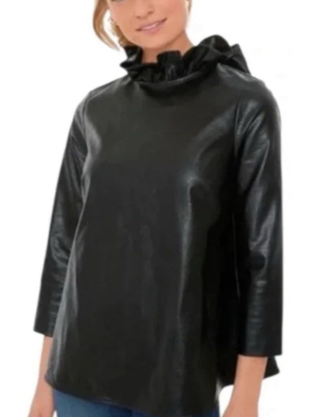 Tuckernuck Faye Green Faux Leather Bow-Back Blouse